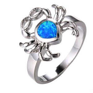 Blue Opal Silver Crab Ring